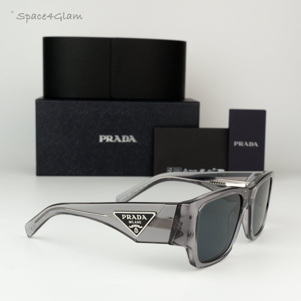BRAND NEW Prada PR10ZS 16Z70B Transparent Asphalt Grey Square Unisex Sunglasses